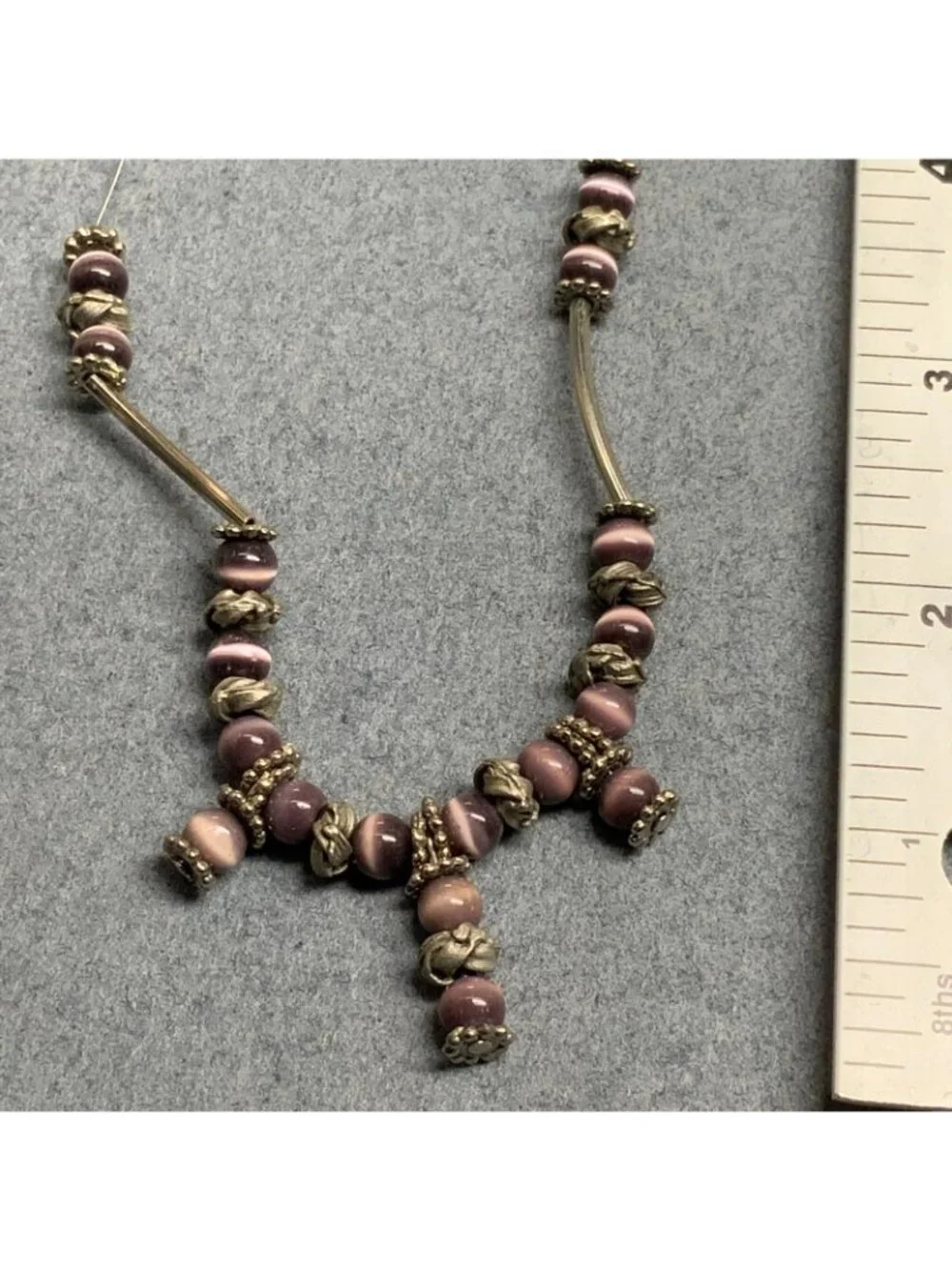 Retro Moonstone Necklace 15 In As Is Purple Silver Beads Tubes Retro Boho